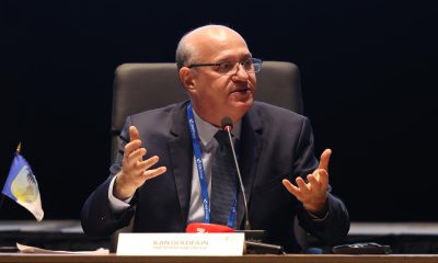 El presidente del Banco Interamericano de Desarrollo (BID), Ilan Goldfajn, habla este jueves, durante las Reuniones Anuales de las Asambleas de Gobernadores Paraguay 2026 en Luque (Paraguay). EFE/ Juan Pablo Pino