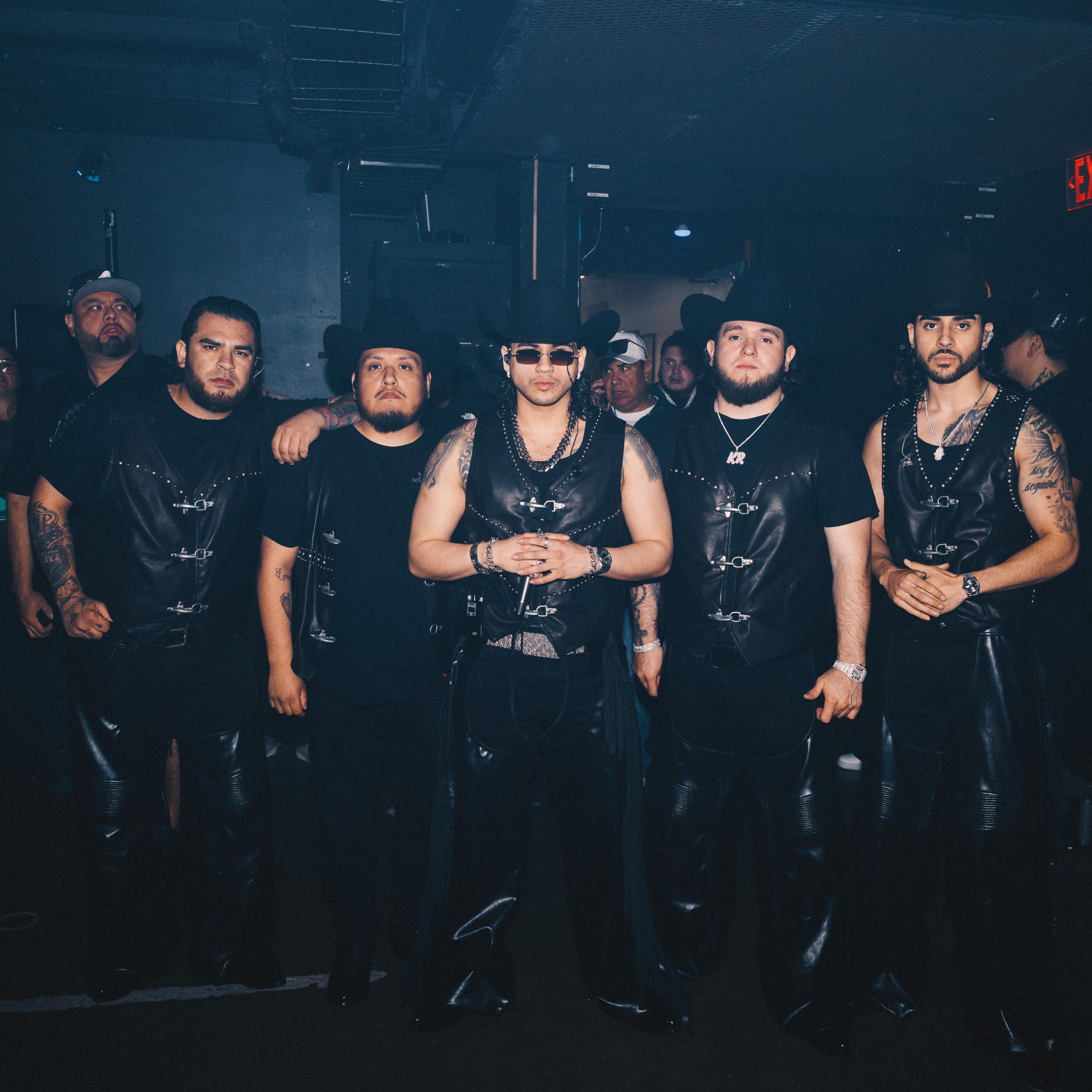 Fotografía cedida por el grupo de música Fuerza Regida que muestra a sus integrantes posando en el concierto Future Music este viernes en Austin, Texas (EE.UU.). EFE/ Fuerza Regida