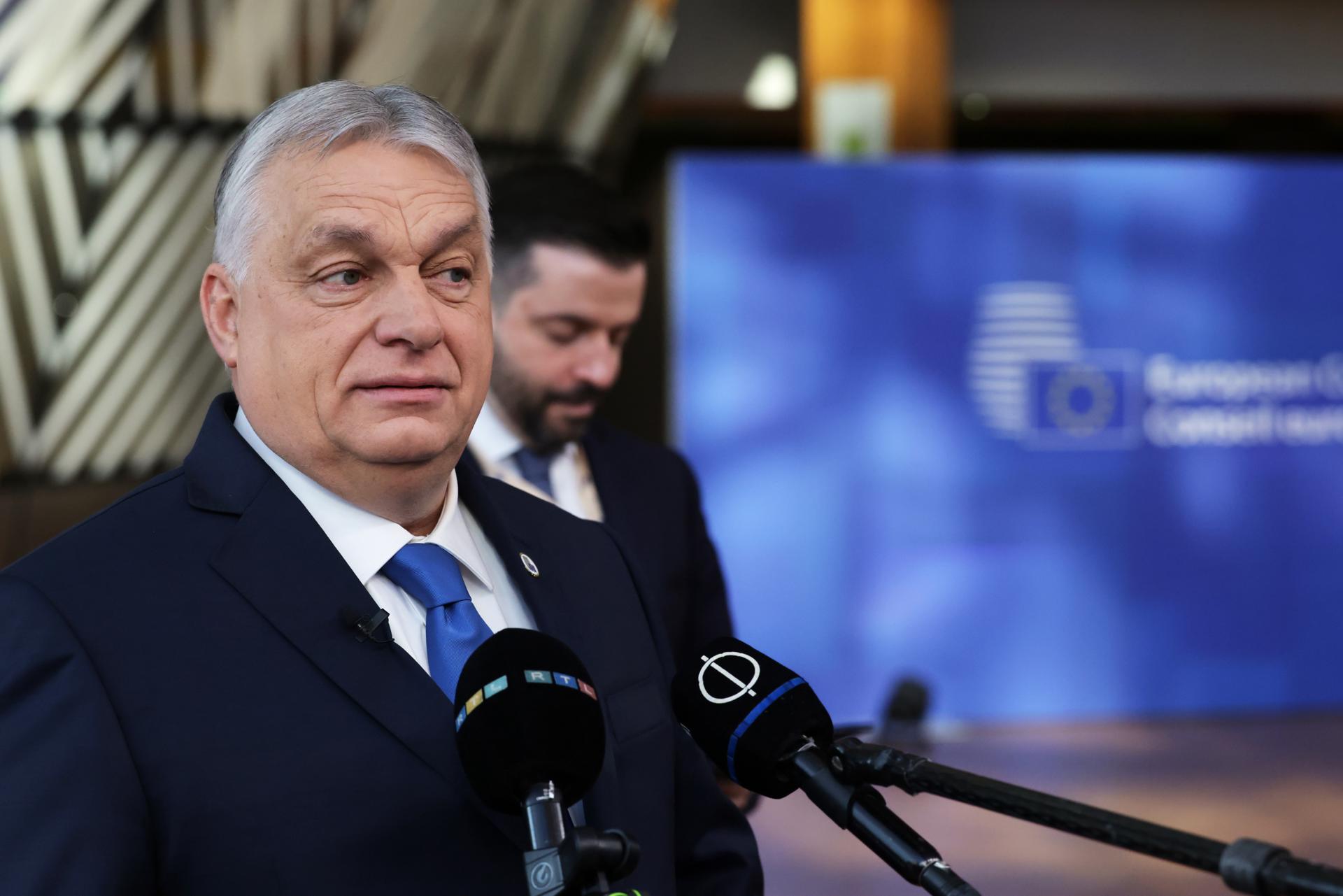 El primer ministro de Hungría, Viktor Orbán, este jueves a su llegada a la cumbre de los líderes de la UE en Bruselas. EFE/EPA/OLIVIER MATTHYS