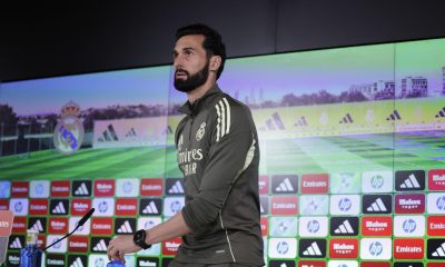 El entrenador del Real Madrid, Álvaro Arbeloa, durante la rueda de prensa previa al derbi contra el Atlético de Madrid. EFE/ Juanjo Martín