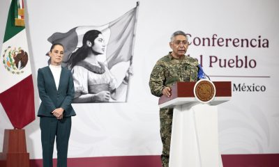 El secretario de Marina, Raymundo Pedro Morales, habla en la rueda de prensa de la presidenta de México, Claudia Sheinbaum, en Palacio Nacional de la Ciudad de México (México). Imagen de archivo. EFE/José Méndez
