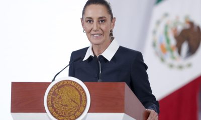La presidenta de México, Claudia Sheinbaum, habla en una rueda de prensa este jueves en Palacio Nacional de la Ciudad de México (México). EFE/Isaac Esquivel