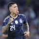 Enzo Fernández celebra el gol que anotó con Argentina en el amistoso ante Mauritania. EFE/Juan Ignacio Roncoroni