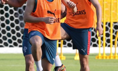 Vítor Machado Ferreira de Portugal, participan durante una sesión de entrenamiento este jueves, previo a un juego amistoso contra la Selección de México en el balneario de Cancún (México). EFE/Alonso Cupul