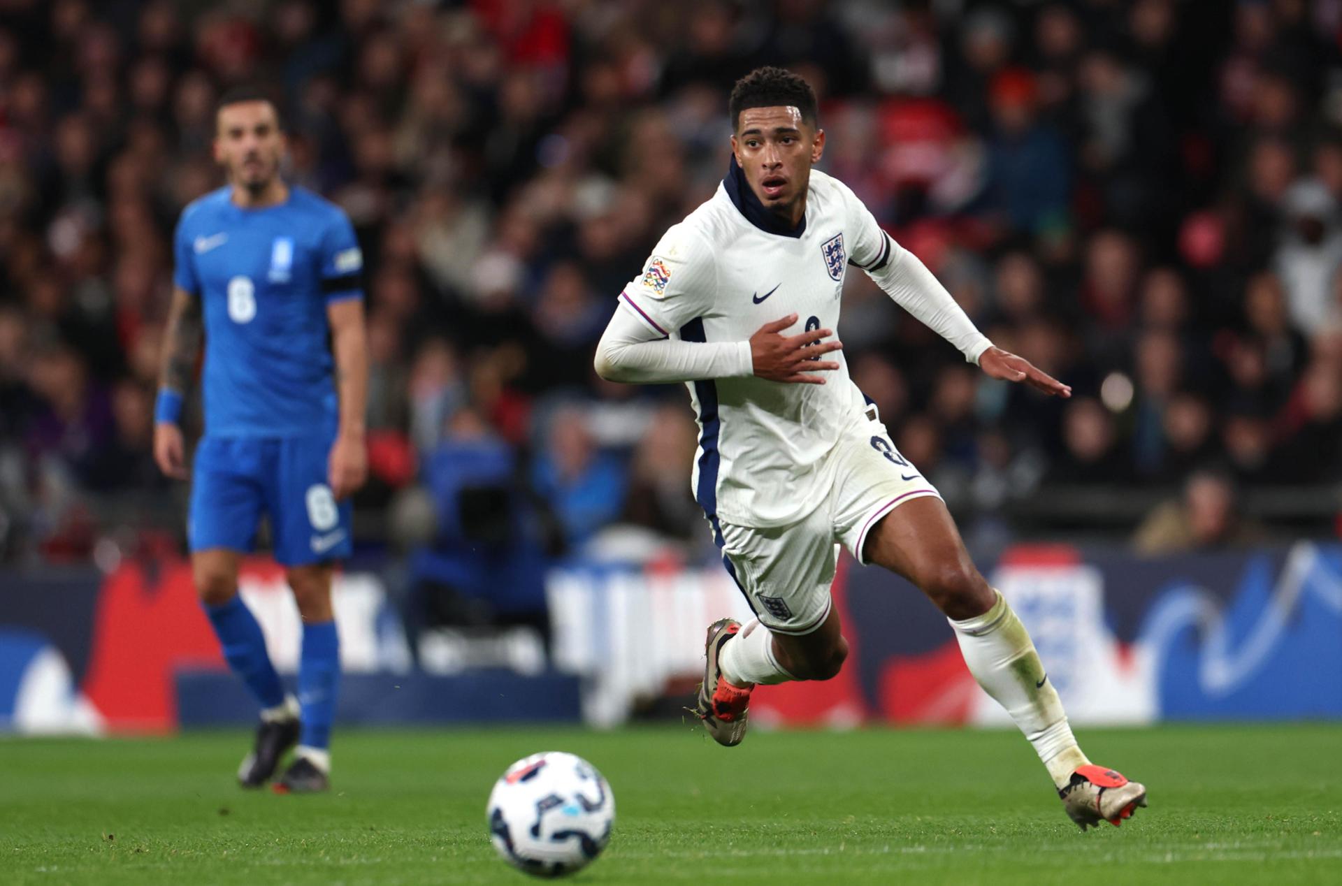El centrocampista del Real Madrid Jude Bellingham, durante un partido con la selección inglesa. EFE/EPA/ANDY RAIN