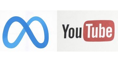 Combo de fotografías de archivo que muestra de izquierda a derecha los logos de Meta y Youtube. EFE