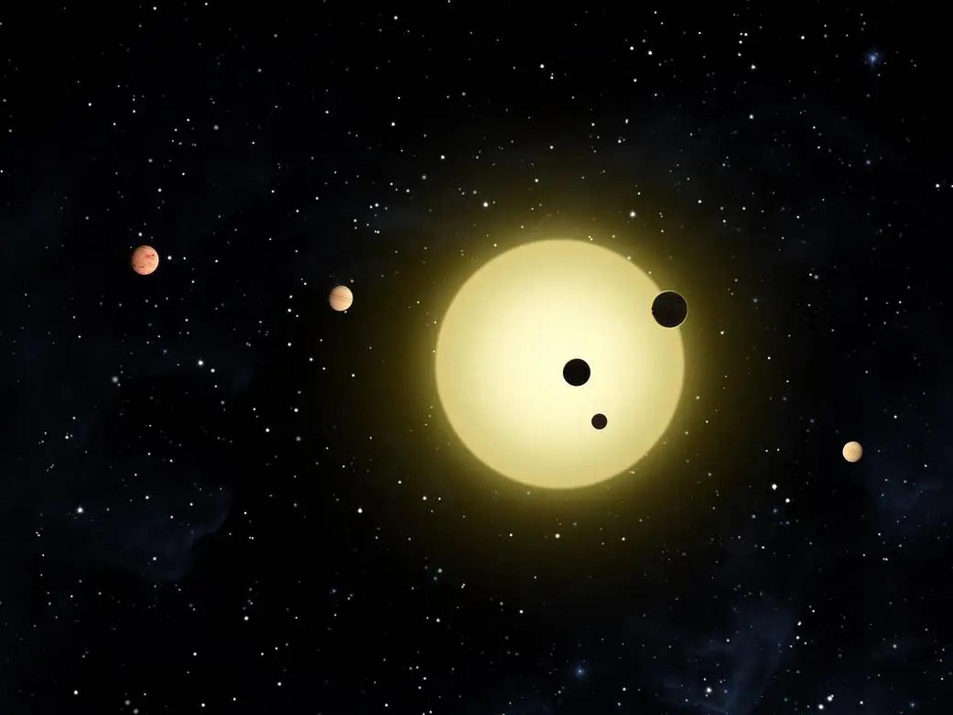 Un ejemplo de sistema planetario con múltiples planetas en órbita cercana: el sistema Kepler-11. Crédito de la representación artística: NASA/Tim Pyle. Imagen facilitada por la Universidad de Warwick.