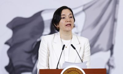 La titular del Secretariado Ejecutivo del Sistema Nacional de Seguridad Pública Marcela Figueroa, habla durante una rueda de prensa este viernes, en Palacio Nacional de la Ciudad de México (México). EFE/ Sáshenka Gutiérrez