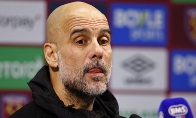 El entrenador del Manchester City, Pep Guardiola, durante la conferencia de prensa del pasado sábado. EFE/EPA/TOLGA AKMEN SOLO USO EDITORIAL.