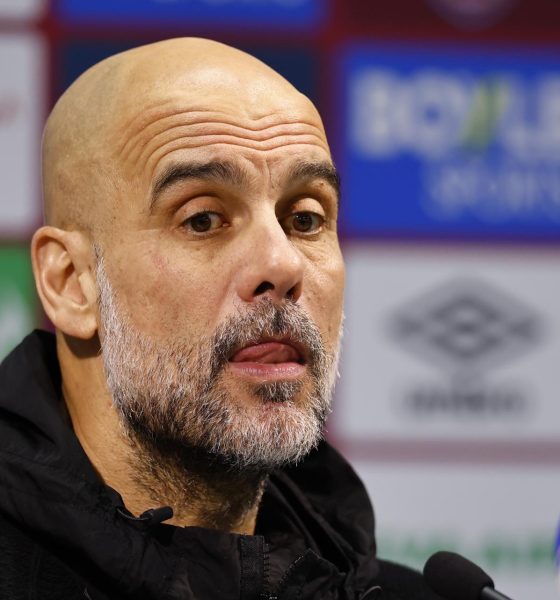 El entrenador del Manchester City, Pep Guardiola, durante la conferencia de prensa del pasado sábado. EFE/EPA/TOLGA AKMEN SOLO USO EDITORIAL.