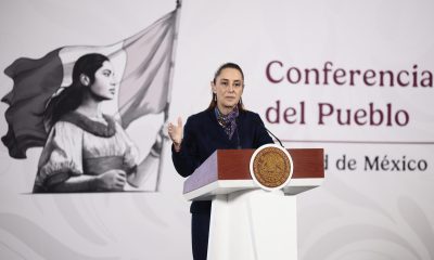 La presidenta de México, Claudia Sheinbaum, habla durante una rueda de prensa este miércoles en Palacio Nacional de la Ciudad de México (México).  EFE/José Méndez