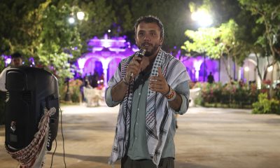 El activista climático brasileño Thiago Ávila habla durante un acto en la ciudad de Mérida, en Yucatán (México). EFE/ Lorenzo Hernández