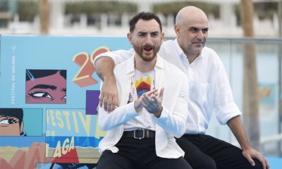 - El director Juan Pablo Sallato () y el actor Nicolás Zárate (i) posan durante la presentación de la película 'Hangar Rojo' que compite en la sección oficial del Festival de cine de Málaga, este sábado. EFE/Jorge Zapata