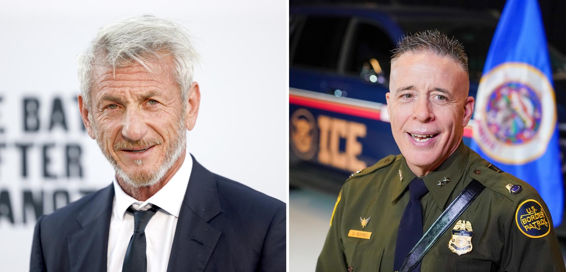 Composición de dos fotografías de archivo donde aparece el actor y director Sean Penn (i) y el jefe de la Oficina de Aduanas y Protección Fronteriza de EE.UU. (CBP) en California, Greg Bovino.  EFE/C. Brehman/C. Lassig