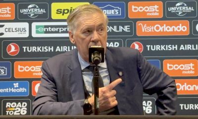 El seleccionador de Brasil, el italiano Carlo Ancelotti, habla durante una rueda de prensa en Foxborough (EE.UU.). EFE/Jan Téllez Asensio MÁXIMA CALIDAD DISPONIBLE