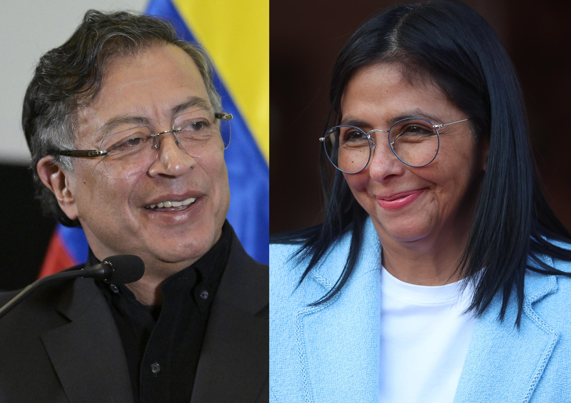 Combo de fotografías de archivo que muestran al Presidente de Colombia, Gustavo Petro (i), y a la presidenta encargada de Venezuela, Delcy Rodríguez. EFE/ Lenin Nolly/ Miguel Gutiérrez/