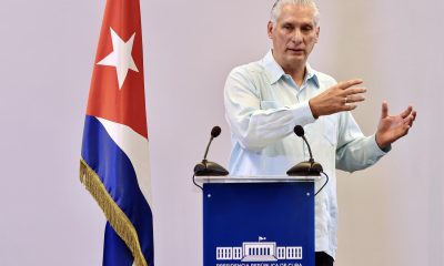 FOTO DE DIFUSIÓN PROPORCIONADA POR LA OFICINA DEL PRESIDENTE DE CUBA QUE MUESTRA AL PRESIDENTE DE CUBA, MIGUEL DÍAZ-CANEL, HABLANDO DURANTE UNA CONFERENCIA DE PRENSA EN LA HABANA, CUBA, 13 DE MARZO DE 2026. EFE/ALEJANDRO AZCUY