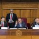 Fotografía cedida por el Senado de Paraguay que muestra a su presidente, Basilio Núñez (c), hablando durante una sesión ordinaria este miércoles, en Asunción (Paraguay). EFE/ Senado de Paraguay