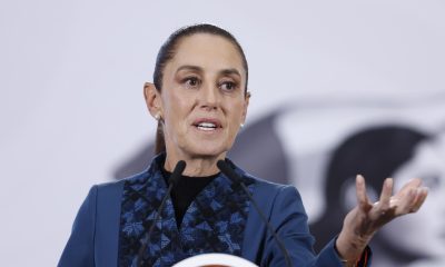 La presidenta de México, Claudia Sheinbaum, habla este viernes durante una rueda de prensa en Palacio Nacional de la Ciudad de México (México). EFE/Sáshenka Gutiérrez