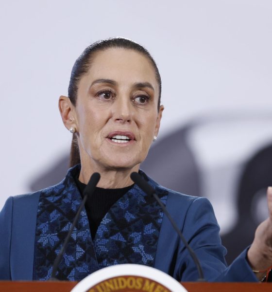 La presidenta de México, Claudia Sheinbaum, habla este viernes durante una rueda de prensa en Palacio Nacional de la Ciudad de México (México). EFE/Sáshenka Gutiérrez