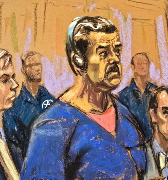 Fotografía de un dibujo de Jane Rosenberg donde aparece el presidente de Venezuela, Nicolás Maduro, compareciendo ante un tribunal federal de Nueva York. EFE/ Jane Rosenberg