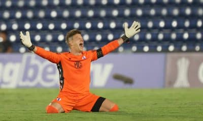 Sebastián Sosa de Juventud celebra un gol en un partido de la Copa Libertadores. EFE/ Juan Pablo Pino