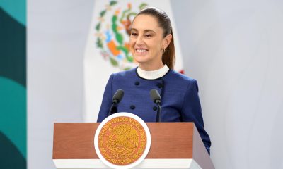 La presidenta de México, Claudia Sheinbaum, habla durante una rueda de prensa este viernes en el municipio de Zapopan en Jaisco (México). EFE/Francisco Guasco