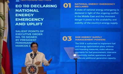 El presidente de Filipinas, Ferdinand Marcos Jr., durante el discurso para exponer las medidas que plantea adoptar tras la declaración de emergencia energética a raíz de la subida de precios del petroleo por la guerra en Oriente Medio.
EFE/EPA/EZRA ACAYAN/POOL