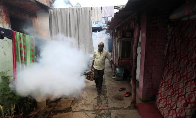 En la imagen de archivo, un operario del servicio municipal de Nueva Delhi, la India, fumiga un área para prevenir los casos de dengue. EFE/EPA/RAJAT GUPTA