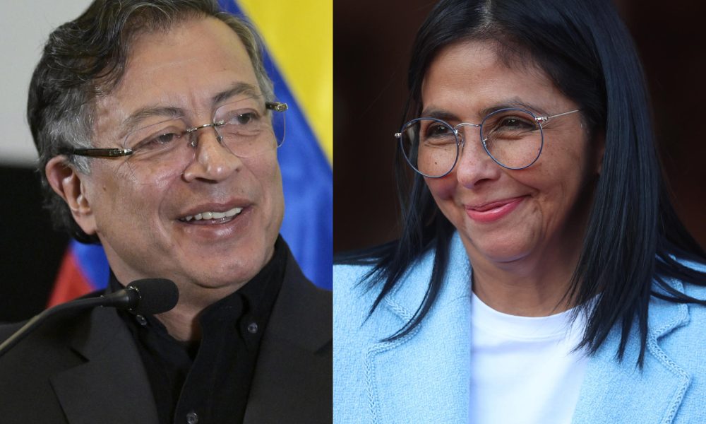 Combo de fotografías de archivo que muestran al Presidente de Colombia, Gustavo Petro (i), y a la presidenta encargada de Venezuela, Delcy Rodríguez. EFE/ Lenin Nolly/ Miguel Gutiérrez