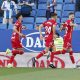 -El defensa del Getafe Domingos Duarte celebra su gol contra el Espanyol durante el partido de la jornada 29 de LaLiga EA Sports entre el Espanyol y el Getafe, este sábado en el RCDE Stadium en Barcelona.-EFE/ Toni Albir