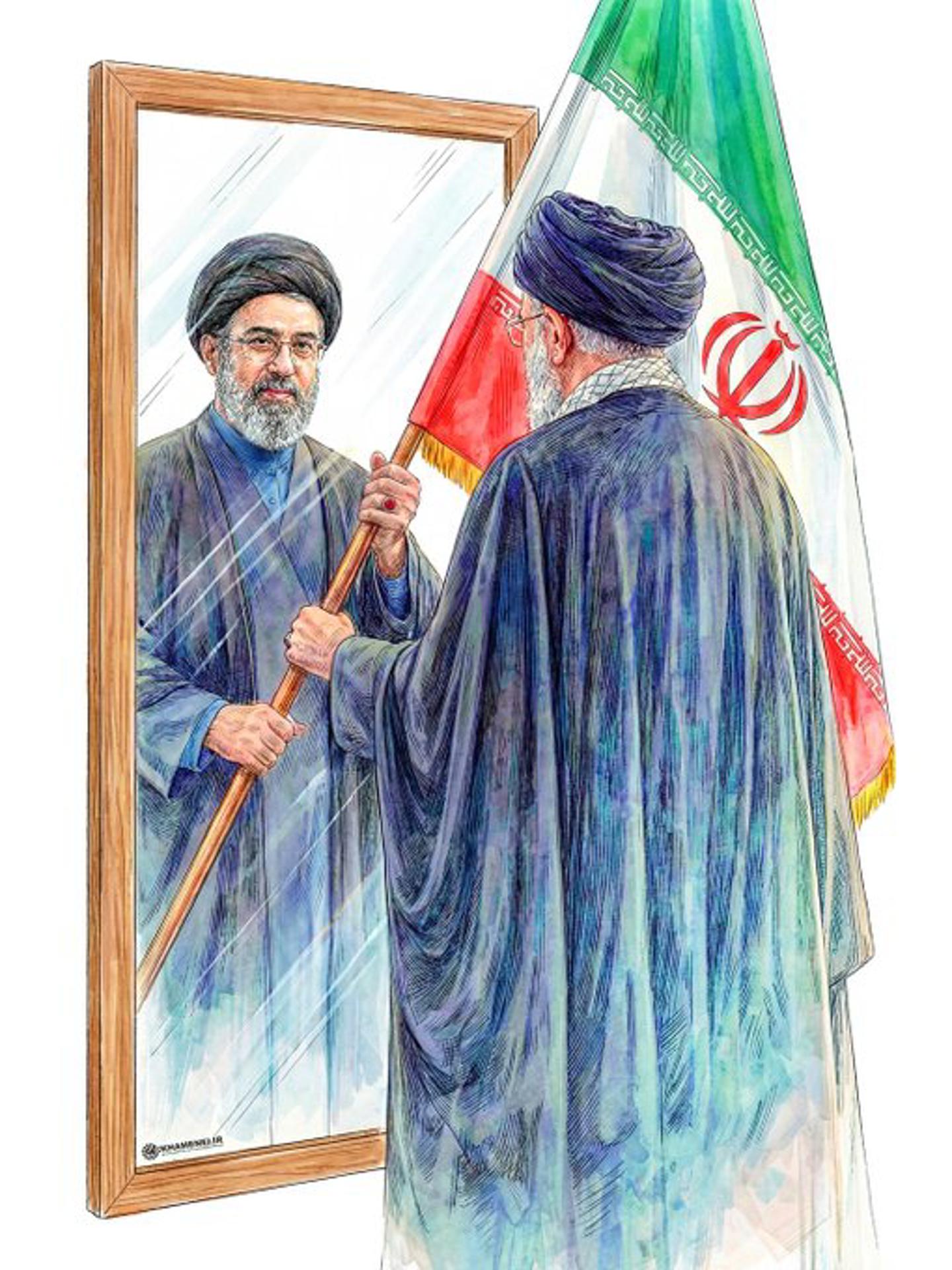 Imagen difundida en la cuenta en X @Khamenei_m del fallecido ayatolá, Ali Jameneí, donde se ve a Jameneí (d) entregando una bandera de Irán a su hijo Mojtaba Jameneí. . EFE/ @Khamenei_m / SOLO USO EDITORIAL/ SOLO DISPONIBLE PARA ILUSTRAR LA NOTICIA QUE ACOMPAÑA (CRÉDITO OBLIGATORIO)