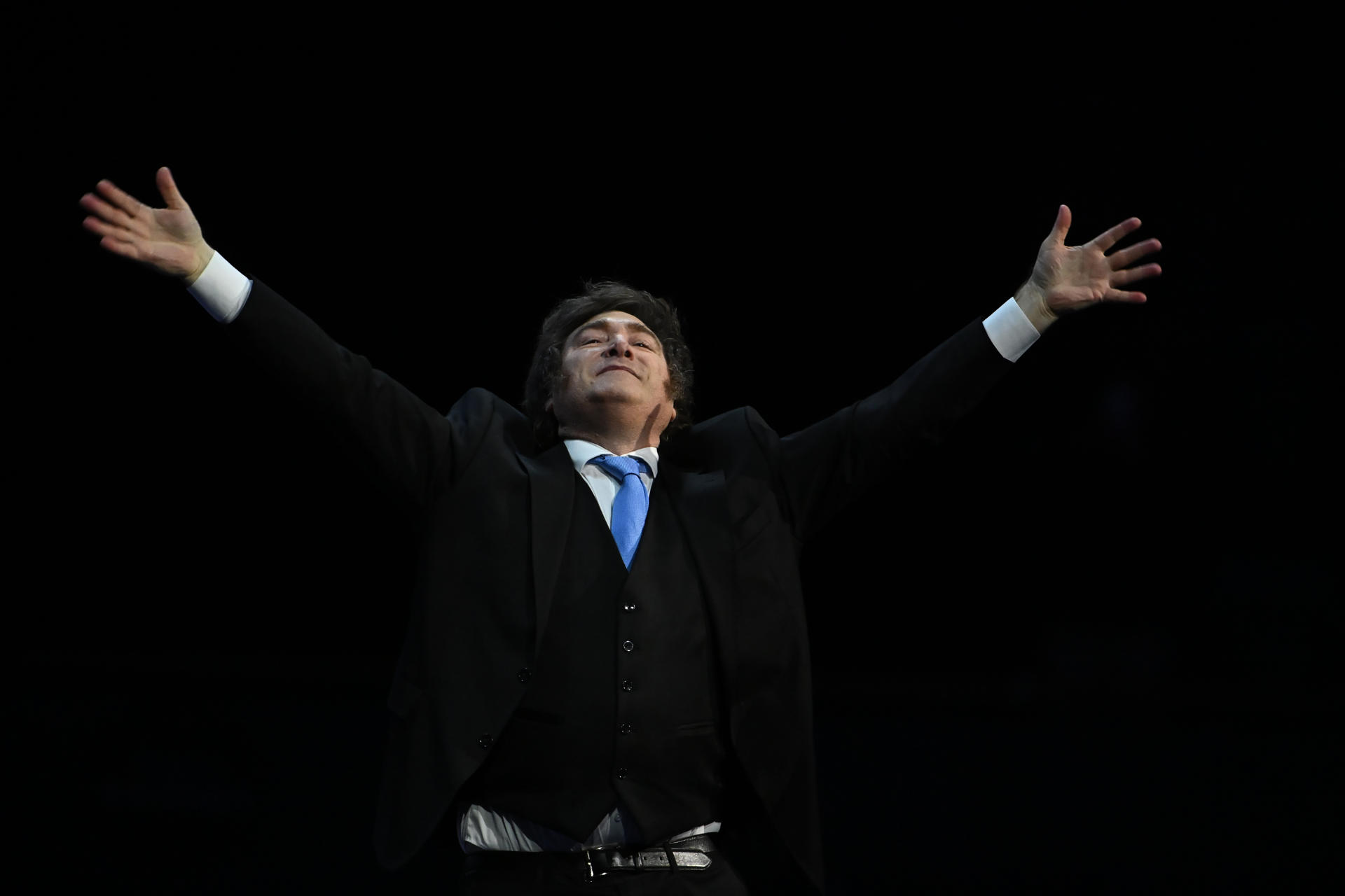 El presidente argentino, Javier Milei, participa este sábado en el Madrid Economic Forum en Madrid. EFE/ Fernando Villar