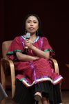 La actriz y activista mexicana Yalitza Aparicio participa en una mesa de diálogo por los 80 años de la UNESCO este martes, el Museo Nacional de Antropología de Ciudad de México (México). EFE/José Méndez
