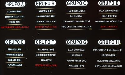 Fotografía de los grupos y los equipos que los conforman durante el sorteo de la fase de grupos de la Copa Libertadores 2026 este jueves, en Luque (Paraguay). EFE/ Juan Pablo Pino