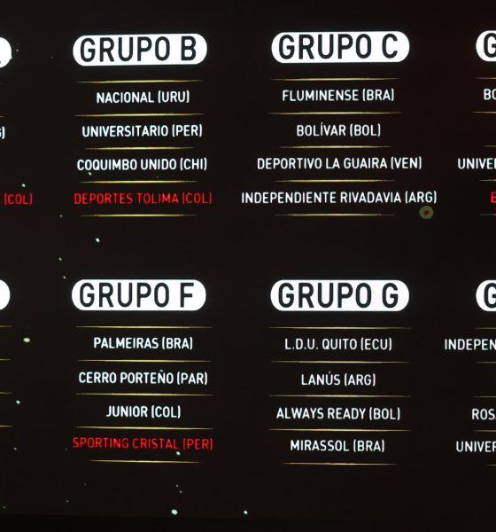Fotografía de los grupos y los equipos que los conforman durante el sorteo de la fase de grupos de la Copa Libertadores 2026 este jueves, en Luque (Paraguay). EFE/ Juan Pablo Pino