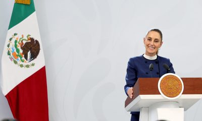 La presidenta de México, Claudia Sheinbaum, habla durante una rueda de prensa este viernes en el municipio de Zapopan en Jaisco (México). EFE/Francisco Guasco