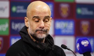 Pep Guardiola, entrenador del Manchester City, en la conferencia de prensa posterior al partido de la Premier League, contra el West Ham United, el pasado sábado. EFE/EPA/TOLGA AKMEN SOLO USO EDITORIAL.