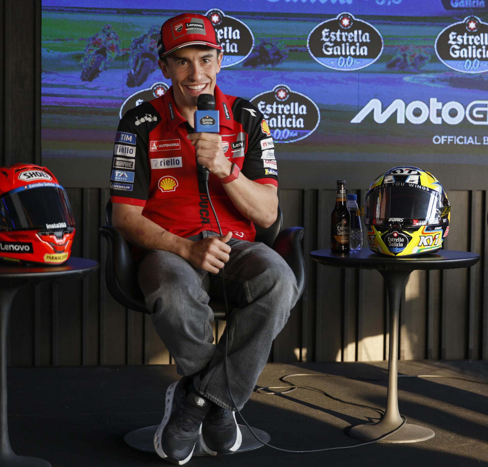 El español Marc Márquez (Ducati Desmosedici GP26) dijo este lunes que confía en que la guerra en Oriente Medio acabe "más pronto que tarde" y se pueda disputar el Gran Premio de Catar, pospuesto de abril a noviembre por el conflicto. EFE/ Sebastiao Moreira