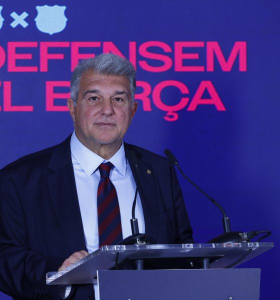 El abogado Joan Laporta durante la presentación oficial de su candidatura a la presidencia del FC Barcelona, cargo del que dimitió para presentarse a la reelección hace un mes. EFE/Quique García