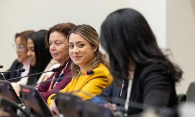 La ministra de la Mujer de República Dominicana, Gloria Reyes (c), asiste al evento 'Rompiendo sesgos, construyendo igualdad' de la Fundación Microfinanzas BBVA (FMBBVA) y Naciones Unidas este viernes, en Nueva York (Estados Unidos). EFE/ Mariana Orbán