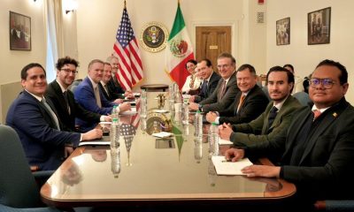 Fotografía tomada de la cuenta oficial en X @m_ebrard del secretario de Economía de México, Marcelo Ebrard (c-d), durante una reunión con el representante de Comercio Exterior de Estados Unidos, Jamieson Greer (c-i), este miércoles en Washington (Estados Unidos). EFE/ @m_ebrard /SOLO USO EDITORIAL/ NO VENTAS/ SOLO DISPONIBLE PARA ILUSTRAR LA NOTICIA QUE ACOMPAÑA (CRÉDITO OBLIGATORIO)