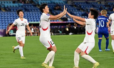 Hong Song-Ok celebra uno de los goles de Corea del Norte ante Taiwán en partido clasificatorio para el Mundial de Brasil. EFE/EPA/DAVE HUNT EDITORIAL USE ONLY AUSTRALIA AND NEW ZEALAND OUT