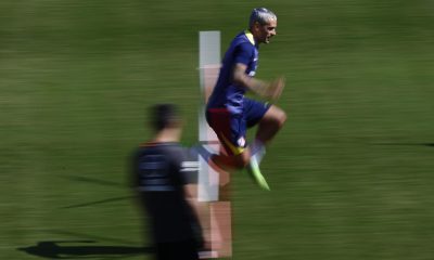 El delantero del Atlético de Madrid Antoine Griezmann, durante el entrenamiento este miércoles en el Centro Deportivo de Majadahonda.-EFE/ Rodrigo Jiménez