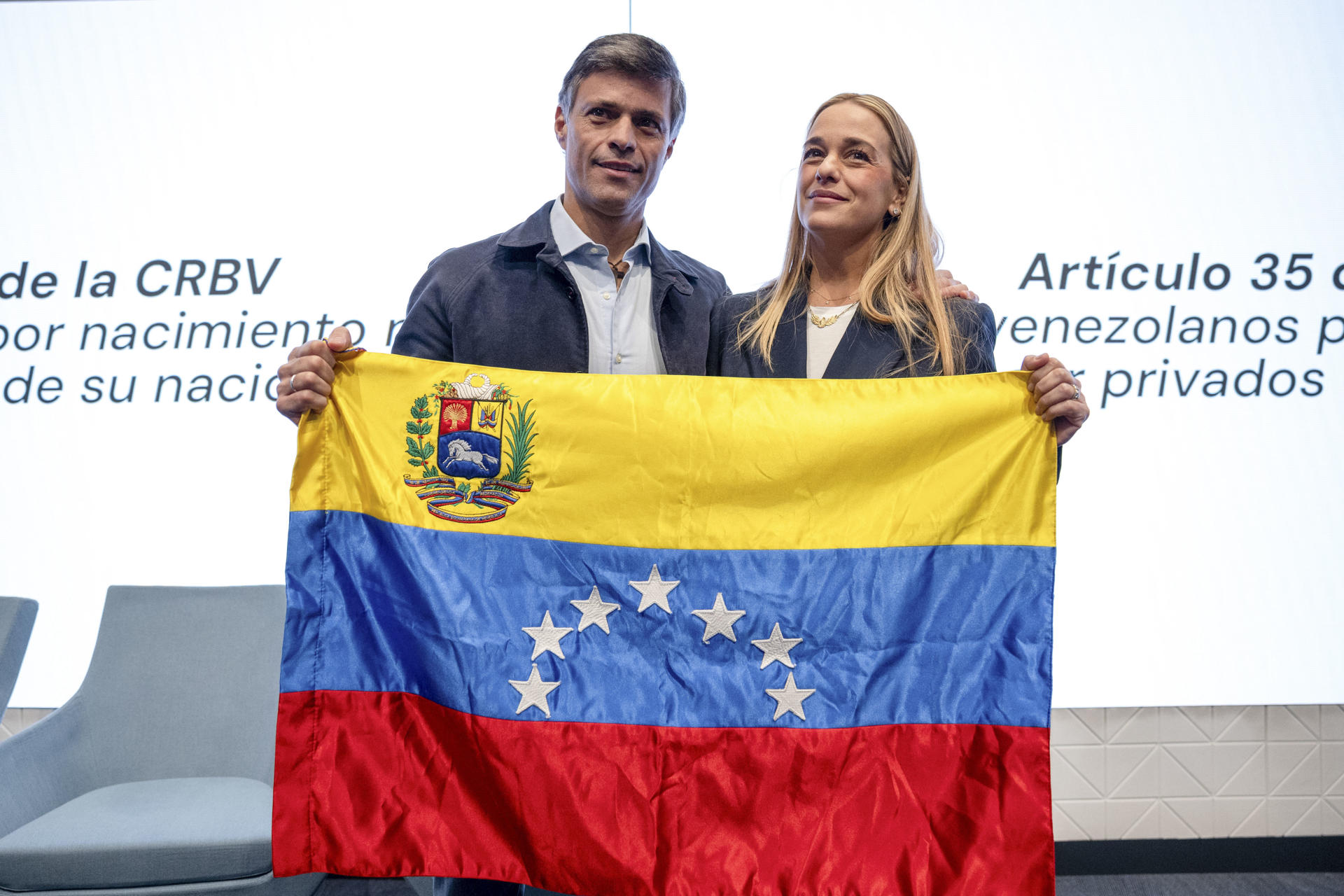 Fotografía de archivo del opositor venezolano Leopoldo López, acompañado de su esposa, Lilian Tintori. EFE/ Daniel González