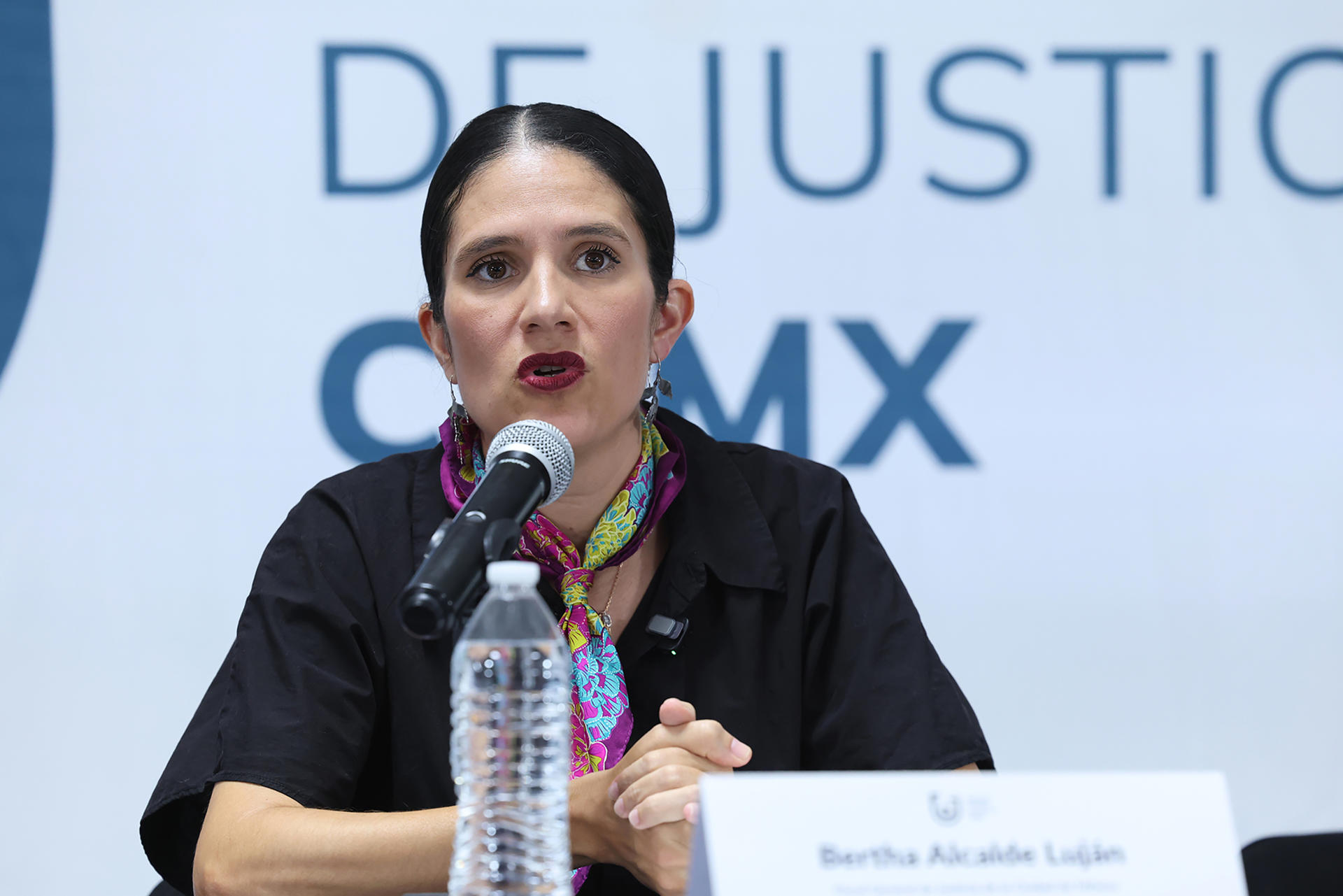 Fotografía cedida este viernes por la Fiscalía General de Justicia de la Ciudad de México, de su titular Bertha Alcalde Luján, durante una rueda de prensa en Ciudad de México (México). EFE/Fiscalía General de Justicia de la Ciudad de México/SOLO USO EDITORIAL/NO VENTAS/SOLO DISPONIBLE PARA ILUSTRAR LA NOTICIA QUE ACOMPAÑA(CRÉDITO OBLIGATORIO)