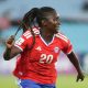 Mary Valencia, de Chile, celebra un gol en un partido de la Liga de Naciones Femenina entre Uruguay y Chile en el estadio Centenario en Montevideo (Uruguay). EFE/Gastón Britos