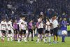 Jugadores de Sao Paulo celebran el empate sin goles con Millonarios este martes durante el partido de la tercera jornada de la fase de grupos de la Copa Sudamericana jugado en el estadio El Campín en Bogotá. EFE/ Mauricio Dueñas Castañeda
