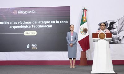 La secretaria de Gobernación de México, Rosa Icela Rodríguez (d), habla este martes durante una conferencia de prensa de la presidenta de México, Claudia Sheinbaum, en el Palacio Nacional de la Ciudad de México (México). EFE/José Méndez