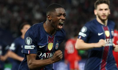 El jugador del PSG Ousmane Dembele celebra el 3-2 durante el partido de ida de semifinales que han jugado Paris Saint-Germain y Bayern Munich en París, Francia. EFE/EPA/MOHAMMED BADRA